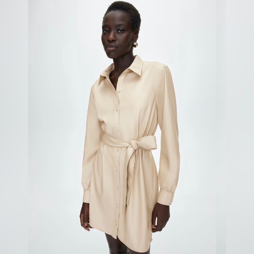 Aritzia Wilfred Caroline Button-Front Tie-Waist Shirt Dress - Cream Sz L
